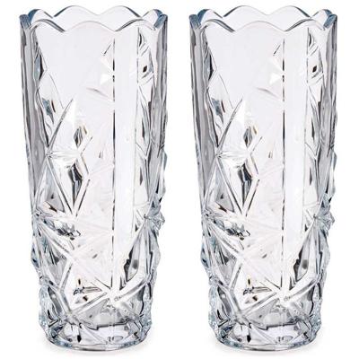 Giftdecor Vaas - Set van 2x stuks - diamant relief - glas - 19 cm