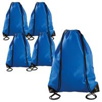 Sport gymtas/draagtas met rijgkoord - 5x - kobalt blauw - 34 x 44 cm - polyester - verstevigde hoeke