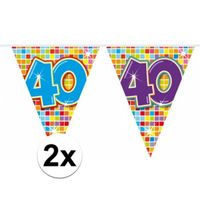 2x Mini vlaggenlijn / slinger verjaardag versiering 40 jaar