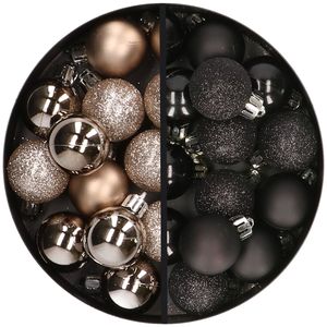 34x stuks kunststof kerstballen champagne en zwart 3 cm