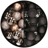 34x stuks kunststof kerstballen champagne en zwart 3 cm - thumbnail