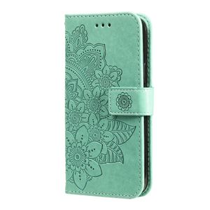 iPhone 12 Pro hoesje - Bookcase - Pasjeshouder - Portemonnee - Bloemenprint - Kunstleer - Turquoise