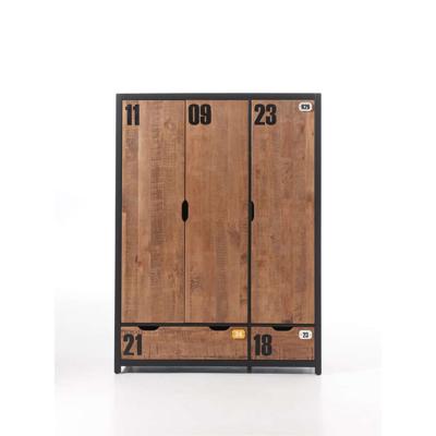 Leen Bakker - Vipack 3-deurs Kledingkast Alex - Bruin - 200x147,4x55 Cm - Hout/MDF - Bruin#Zwart - 147.4x200x55 Cm