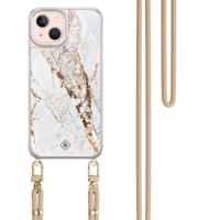 iPhone 13 hoesje met beige koord - Marmer goud iPhone 13 hoesje met beige koord - Marmer goud