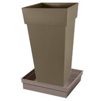 Bloempot Toscane vierkant kunststof taupe L43 x B43 x H80 cm inclusief onderschaal L33 x B33 x H5 cm