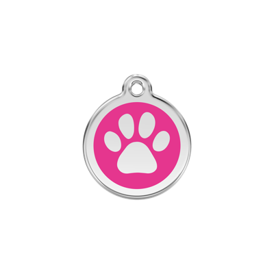 Paw Print Hot Pink roestvrijstalen hondenpenning small/klein dia. 2 cm - Reddingo