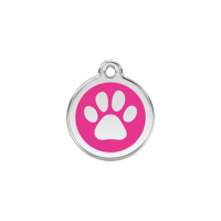 Paw Print Hot Pink roestvrijstalen hondenpenning small/klein dia. 2 cm - Reddingo