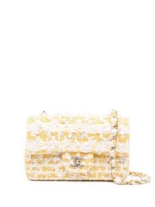 CHANEL Pre-Owned sac porté épaule Classic Flap en tweed (2018-2019) - Jaune