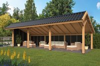 Lariks/Douglas Kapschuur Bergen XL type 6 zwart 989x452 cm- Kapschuurdak- Onbehandeld lariks Douglas hout- Tuindeco