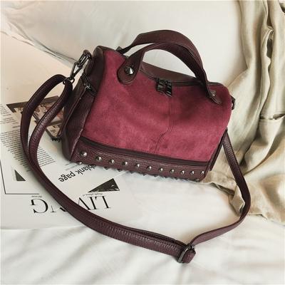 Vrouwen top-handvat zakken met klinknagels lederen schoudertas grote capaciteit Vintage Tote tassen (wijn rood)