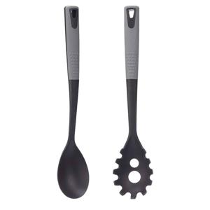 Kook/keuken gerei - set van 2x stuks - zwart/grijs - kunststof - keuken/kook accessoires - Soeplepels