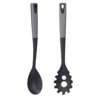 Kook/keuken gerei - set van 2x stuks - zwart/grijs - kunststof - keuken/kook accessoires - Soeplepels