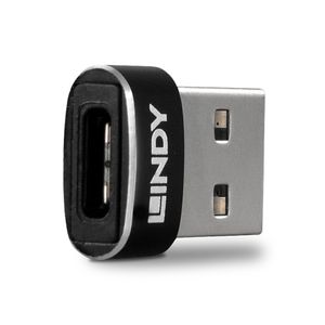 Lindy 41884 USB A USB C Zwart, Metallic kabeladapter/verloopstukje