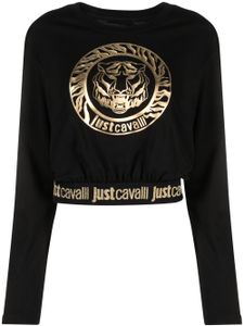 Just Cavalli haut crop en coton à logo imprimé - Noir