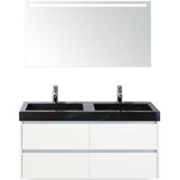 Dante Badmeubelset 120 cm - Wit Hoogglans - Wastafel Hardsteen Wit Lucca Dubbel met Sence Spiegel