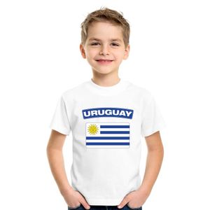 T-shirt met Uruguayaanse vlag wit kinderen XL (158-164)  -