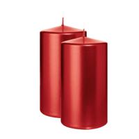 Cilinderkaars/stompkaars - 2x - metallic rood - 13 x 7 cm - 52 branduren