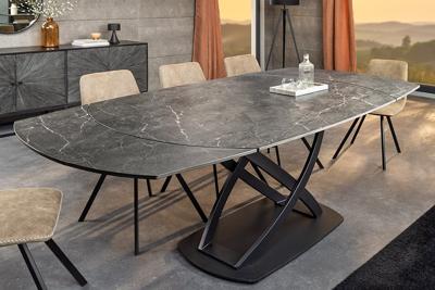 Uitschuifbare eettafel INCEPTION 130-190cm antraciet ovaal keramiek zwart metaal - 46424