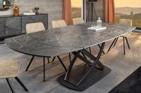 Uitschuifbare eettafel INCEPTION 130-190cm antraciet ovaal keramiek zwart metaal - 46424