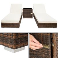 tectake 2 luxe ligbedden met bijzettafel ligstoel - inclusief beschermhoes - zwart/bruin - thumbnail