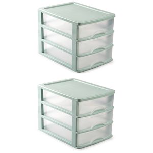 3x stuks ladeblok/bureau organizer met 3 lades groen/transparant L 35,5 x B 27 x H 26 cm
