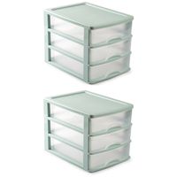3x stuks ladeblok/bureau organizer met 3 lades groen/transparant L 35,5 x B 27 x H 26 cm