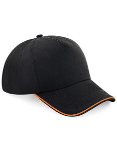 Beechfield CB25c Authentic 5 Panel Cap - Piped Peak - Black/Orange - One Size