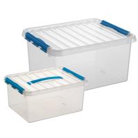 Sunware Q-Line opberg boxen set - 2 maten - 15 en 36 liter - kunststof - transparant/blauw