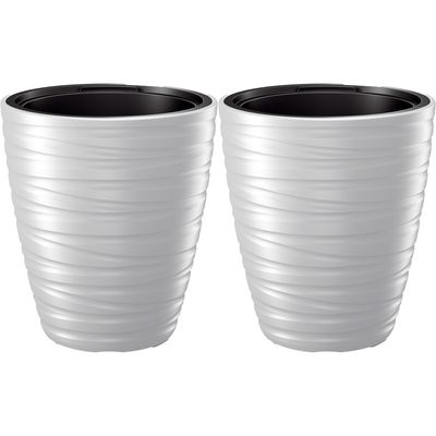 Plantenpot/bloempot Amazing - 2x - buiten/binnen - kunststof - wit - D37 x H42 cm