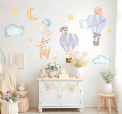 Aquarel ballon safari muursticker
