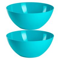 Plasticforte Serveerschaal/saladeschaal - 2x stuks - D26 x H12 cm - kunststof - blauw - Serveerschalen