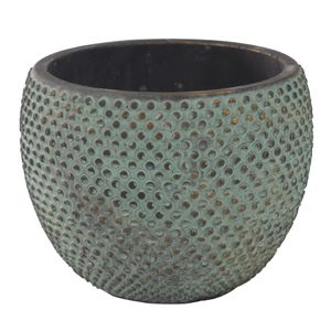 Plantenpot/bloempot stijlvol motief blauw/goud D18 en H14 cm