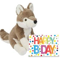 Verjaardag cadeau wolf 23 cm met XL Happy Birthday wenskaart - Knuffeldier - thumbnail