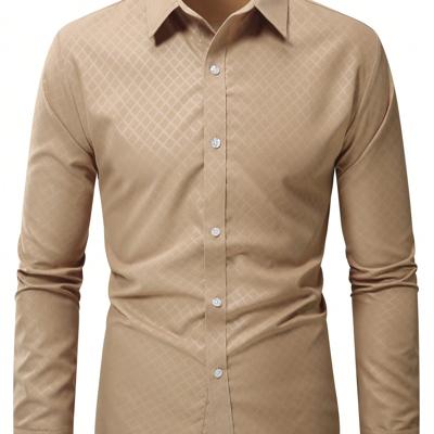 Bon&Bon Homme Men's White Long Sleeve Button Up Work Shirt - Regular Fit Coffee Brown / XL