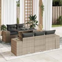 6-delige Loungeset met kussens poly rattan grijs