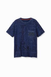 T-shirt van gewassen stof met logo's - BLUE - M