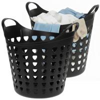 Excellent Houseware Flexibele wasmand - 2x - zwart - 26 liter - kunststof - 40 x 41 cm