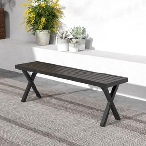 Metalen Terrasbank Robuuste Tweezitsbank met Lattenbodem en X-Poten 138 cm Rugleuningloze Buitenbank voor Tuin Terras Veranda
