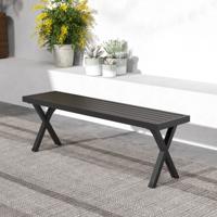 Metalen Terrasbank Robuuste Tweezitsbank met Lattenbodem en X-Poten 138 cm Rugleuningloze Buitenbank voor Tuin Terras Veranda Metalen Terrasbank Robuuste Tweezitsbank met Lattenbodem en X-Poten 138 cm Rugleuningloze Buitenbank voor Tuin Terras Veranda