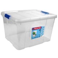 8x Opbergboxen/opbergdozen met deksel 25 liter kunststof transparant/blauw