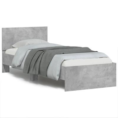 Bedframe met hoofdbord en LED-verlichting betongrijs 75x190 cm