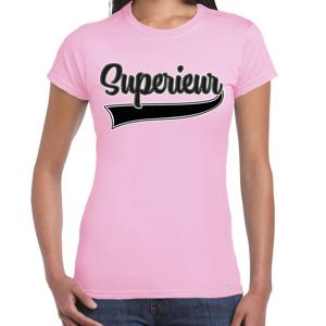 Verkleed T-shirt voor dames - superieur - licht roze - foute party - carnaval