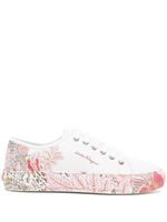 Ferragamo baskets fleuries à lacets - Blanc