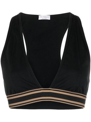 Brunello Cucinelli haut crop rayé à col v - Noir