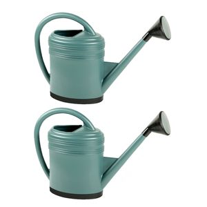 2x stuks kunststof gieters groen met verstevigde bodem en metalen broeskop 15 liter