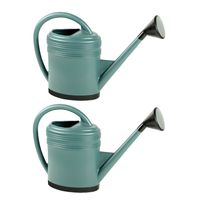 2x stuks kunststof gieters groen met verstevigde bodem en metalen broeskop 15 liter - thumbnail