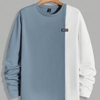 Bon&Bon Men's Khaki Colorblock Long Sleeve Letter Patch T-Shirt Dusty Blue / XL