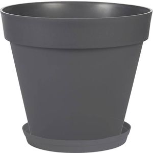 Bloempot Toscane kunststof antraciet D30 x H26 cm inclusief onderschaal D23 cm - Plantenpotten