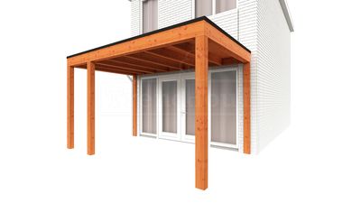 Trendhout Aanbouwveranda Modena 405x300 cm - model links- Plat dak- Hout- Trendhout