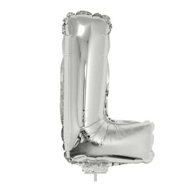Zilveren opblaas letter ballon L op stokje 41 cm